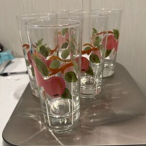 5 Vintage Franciscan Apple Highball Glasses Tumblers USA Hand painted 6 1/4"
